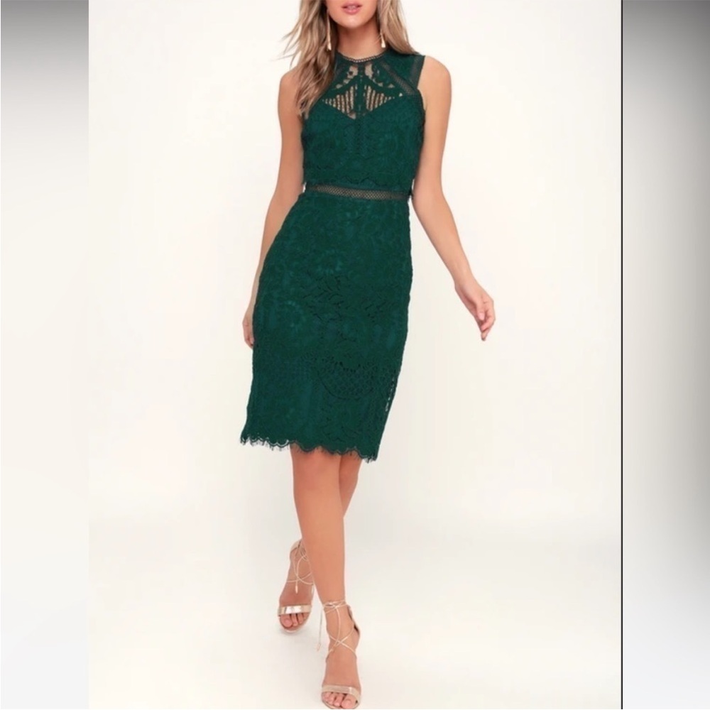 Lulu's Green Lace Midi Dress - Picture 5 of 11